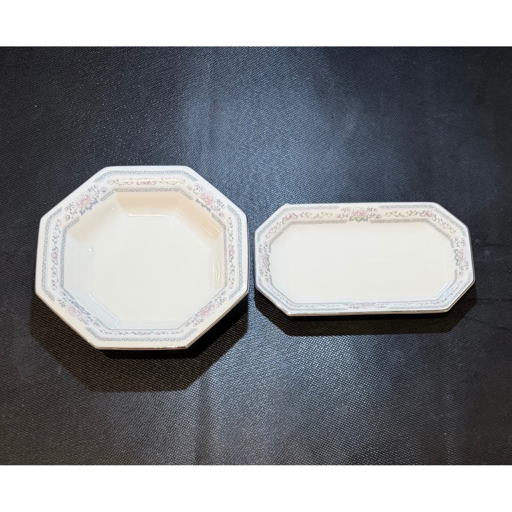 Lenox Charleston Octagonal Bowl and Tray Set Floral Bone China Made in USA